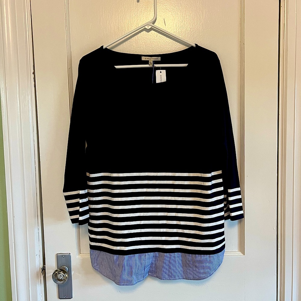 41 Hawthorn Rihley Woven Hemknit Top In Navy
